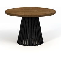 Runder Ausziehbarer Tisch für Esszimmer, DOVER - Industrial/Loft Still mit Lamellenbeine, Durchmesser: 110 / 210 cm, Farbe: Eiche Lefkas / Schwarz
