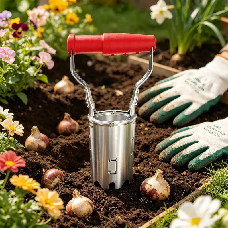 FLORA GUARD Zwiebelpflanzhilfe mit Tiefenangabe – ideal für das Umpflanzen von Zwiebeln und das Pflanzen (Rot)