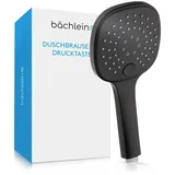 Bächlein Duschbrause - Brausekopf mit 3 Strahlarten, einfach wechselbar durch Drucktaste - Eckiger Duschkopf Matt Schwarz - Handbrause mit Standard G 1/2” Anschlussmaß