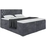 MEBLINI Boxspringbett mit Bettkasten - Gepolstert Doppelbett mit Matratze und Topper - Polsterbett mit Stauraum - Bett mit Kopfteil - Stauraumbett - Dalia - 180x200 - H4/Dunkelgrau Samt