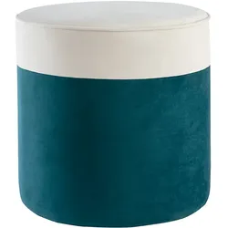 Designer-Hocker aus cremeweißem und pfauenblauem Samt D 40 cm DAISY