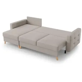 beautysofa Ecksofa VINCI mit Schlaffunktion und Bettkasten, Cappuccino Velo 624, Uniwersalle Ottomane - Creme