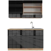 Vicco Küchenzeile Fame-Line 140 cm Anthrazit Hochglanz/Eiche