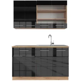 Vicco Küchenzeile Fame-Line 140 cm Anthrazit Hochglanz/Eiche