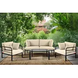Konsimo Gartenmöbelset RAMBE 4-tlg. 1x Tisch 2x Sessel 1x Sofa 2-Sitzer, mit Kissen, LOFT-STIL, Anthrazit/Cremeweiß - Creme