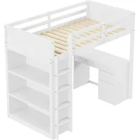 XDOVET Hochbett mit Aufbewahrung 90 x 200 cm Kiefer weiß