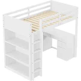 XDOVET Hochbett mit Aufbewahrung 90 x 200 cm Kiefer weiß