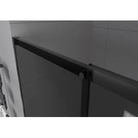Bernstein Nischendusche DX906 FLEX 1600 mm mit Schiebetür grauem 8 mm Sicherheitsglas, Nano-Beschichtung, flexibler Montage und schwarzen Profilen für modernes Baddesign