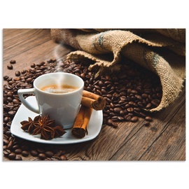 Artland Küchenrückwand »Kaffeetasse Leinensack mit Kaffeebohnen«, (1 tlg.), Alu Spritzschutz mit Klebeband, einfache Montage, braun