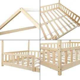 en.casa kids Hausbett Hesel 140 x 200 cm Kiefer natur beige