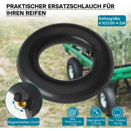 Wiltec Schlauch für Reifen Größe 3,50-4, bis 100 kg Traglast, mit abgewinkeltem Ventil TR87