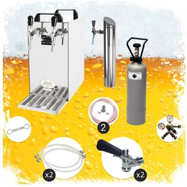 ich-zapfe Untertheken Komplett Set - Zapfanlage, Bierzapfanlage - Kontakt 40 2-leitig Trockenkühler, Durchlaufkühler 50 Liter/h, inkl. Schanksäule, Green Line, Zapfkopf:köpi,zapfkopf 2:köpi