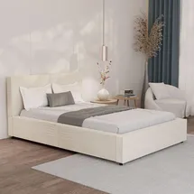 Juskys Polsterbett Salerno 140 x 200 cm Cord Creme, modernes Design & pflegeleicht