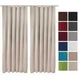 Beautissu Vorhang 2er Set Blackout Vorhang Blickdicht Creme Amelie BK, 140x245cm, Kräuselband Gardine Set mit Universalband für Lange Fenster beige