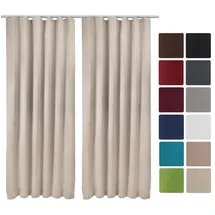 Beautissu Vorhang 2er Set Blackout Vorhang Blickdicht Creme Amelie BK, 140x245cm, Kräuselband Gardine Set mit Universalband für Lange Fenster beige