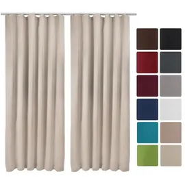 Beautissu Vorhang 2er Set Blackout Vorhang Blickdicht Creme Amelie BK, 140x245cm, Kräuselband Gardine Set mit Universalband für Lange Fenster beige