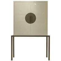 Casa Padrino Designer Barschrank Creme / Messing 120 x 40 x H. 190 cm - Edler Weinschrank mit hochwertigen Keramikfliesen - Bar Möbel - Hotel Möbel - Luxus Qualität