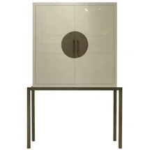 Casa Padrino Designer Barschrank Creme / Messing 120 x 40 x H. 190 cm - Edler Weinschrank mit hochwertigen Keramikfliesen - Bar Möbel - Hotel Möbel - Luxus Qualität