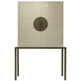 Casa Padrino Designer Barschrank Creme / Messing 120 x 40 x H. 190 cm - Edler Weinschrank mit hochwertigen Keramikfliesen - Bar Möbel - Hotel Möbel - Luxus Qualität