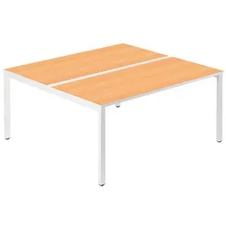 PAPERFLOW easyDesk Doppelschreibtisch buche rechteckig, 4-Fuß-Gestell weiß 160,0 x 166,0 cm