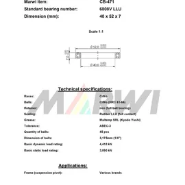Union Kogellager Max CB-471 6808V LLU 40x52x7 - schwarz