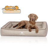 Knuffelwuff Orthopädisches Hundebett aus Laser gestepptem Kunstleder Montego XL 105 x 80cm Grau