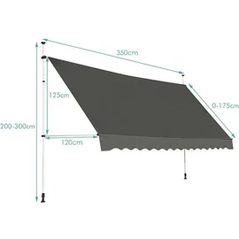 Costway Klemmmarkise grau 350 cm