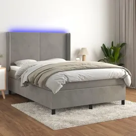 vidaXL Boxspringbett 140 x 200 cm LED Hellgrau
