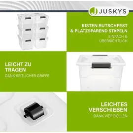 Juskys Aufbewahrungsbox mit Deckel - 6er Set Kunststoff Boxen 60l - Box stapelbar, transparent