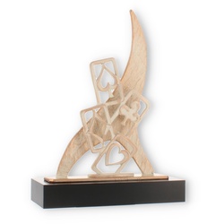 Pokal Zamakfigur Flame Spielkarten gold-weiß auf schwarzem Holzsockel 26,7cm