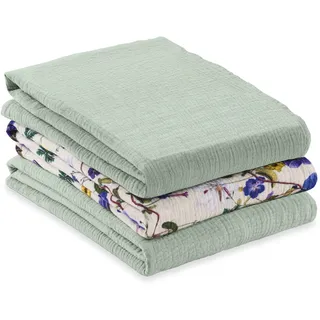 hauck Mullwindeln / Mulltücher / Spucktücher Cuddle N Clean - 3er Set 80 x 80 cm - Sage Beige Floral)