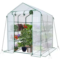 VOUNOT® Gewächshaus Foliengewächshaus, begehbares Gartenhäuschen mit 8 Regalebenen, Tomatenhaus Tomatengewächshaus, Weiß 143x143x195cm
