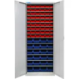 ADB Metall Flügeltürenschrank/Werkzeugschrank/Werkstattschrank/Metallschrank mit 78 Sichtlagerkästen, 710 x 300 x 1950 mm, Komplett verschweißt, Pulverbeschichtet