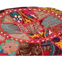 VidaXL Patchwork Sitzpouf Rund Baumwolle Handgefertigt 40x20 cm Rot
