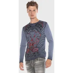 T-Shirt CIPO & BAXX "Sweatshirts", Herren, Gr. M, lila (indigo), 95% Baumwolle;5% Elasthan, bedruckt, casual, regular fit, Langarm, Shirts, mit Print und Glanzdruck