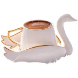 KARACA Swan Set mit 2 Kaffeetassen, 90 Ml Mokkatassen, Robuste Espressotassen Mokkatasse, Traditional Türkisch Kaffeetassen Set, Cappuccino, Porzellan