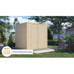 Gartenhaus KONIFERA "Beno 3 Fineline Flachdach", beige (naturbelassen), ohne Fußboden, Holzwerkstoff, Gartenhäuser