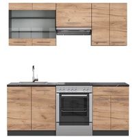 Vicco Küchenzeile Küchenblock Einbauküche Fame-Line 200 cm ohne Arbeitsplatte, Goldkraft Eiche/Anthrazit