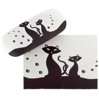 von Lilienfeld Brillenetui Schwarze Katzen Kätzchen Motiv Etui Brille Mikrofaser Brillenputztuch Brillenbox Stabiles Hardcase Set mit Stoff bezogen