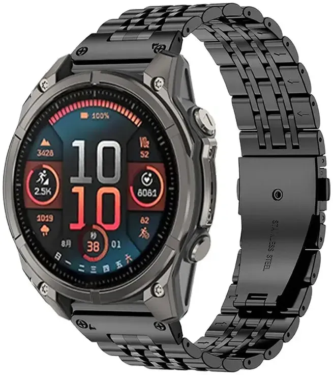 Strap-it Garmin Descent G2 Armband Stahl '7 Bead' für Garmin Descent G2 - Schwarz - Butterfly-Verschluss