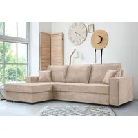 Schlafcouch Mit Stauraum Und Schlaffunktion – Sofa Mit Automatik-Wagenmechanismus, Veloursstoff, Gepolstertes Ecksofa, Palladium-Stoff, Robust Un... - Beige