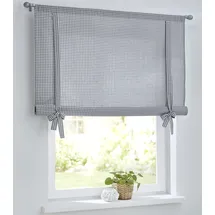 Kutti Bindegardine Cottage Raffgardine (1 St), Stangendurchzug, blickdicht, kariert, Baumwolle, Stangendurchzug, Bindegardine grau 60 cm x 100 cm