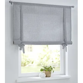 Kutti Bindegardine Cottage Raffgardine (1 St), Stangendurchzug, blickdicht, kariert, Baumwolle, Stangendurchzug, Bindegardine grau 60 cm x 100 cm