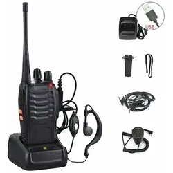 Packung mit 4 tragbaren Walkie Talkies mit USB-Ladegerät, Headset und Mikrofon