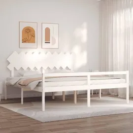 vidaXL Seniorenbett mit Kopfteil 200x200 cm Weiß Massivholz