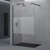 doporro Luxus Duschwand für Dusche Duschabtrennung 90x200cm Schwarz Walk-In Dusche 8mm ESG-Sicherheitsglas Milchglas-Streifen inkl. Nanobeschichtung