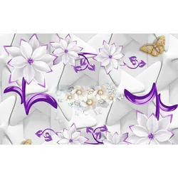 Fototapete PAPERMOON "Muster Blumen lila gold", bunt, B:5,00m L:2,80m, Vlies, Tapeten