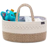 YeaYee Baby Windel Caddy Organizer,Multifunktionale Aufbewahrungsbox für Windeln, mit wechselbaren Fächern, 100% Baumwoll-Leinen, tragbarer Aufbewahrungskorb für Windeln, Babyparty-Geschenk