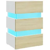 vidaXL Nachtschrank LED 45 x 35 x 67 cm Weiß/Sonoma-Eiche