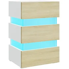 vidaXL Nachtschrank LED 45 x 35 x 67 cm Weiß/Sonoma-Eiche